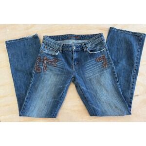 Vtg American Eagle Stretch Boot Jeans Women 8 Reg Medium Wash Embroidered Sequin